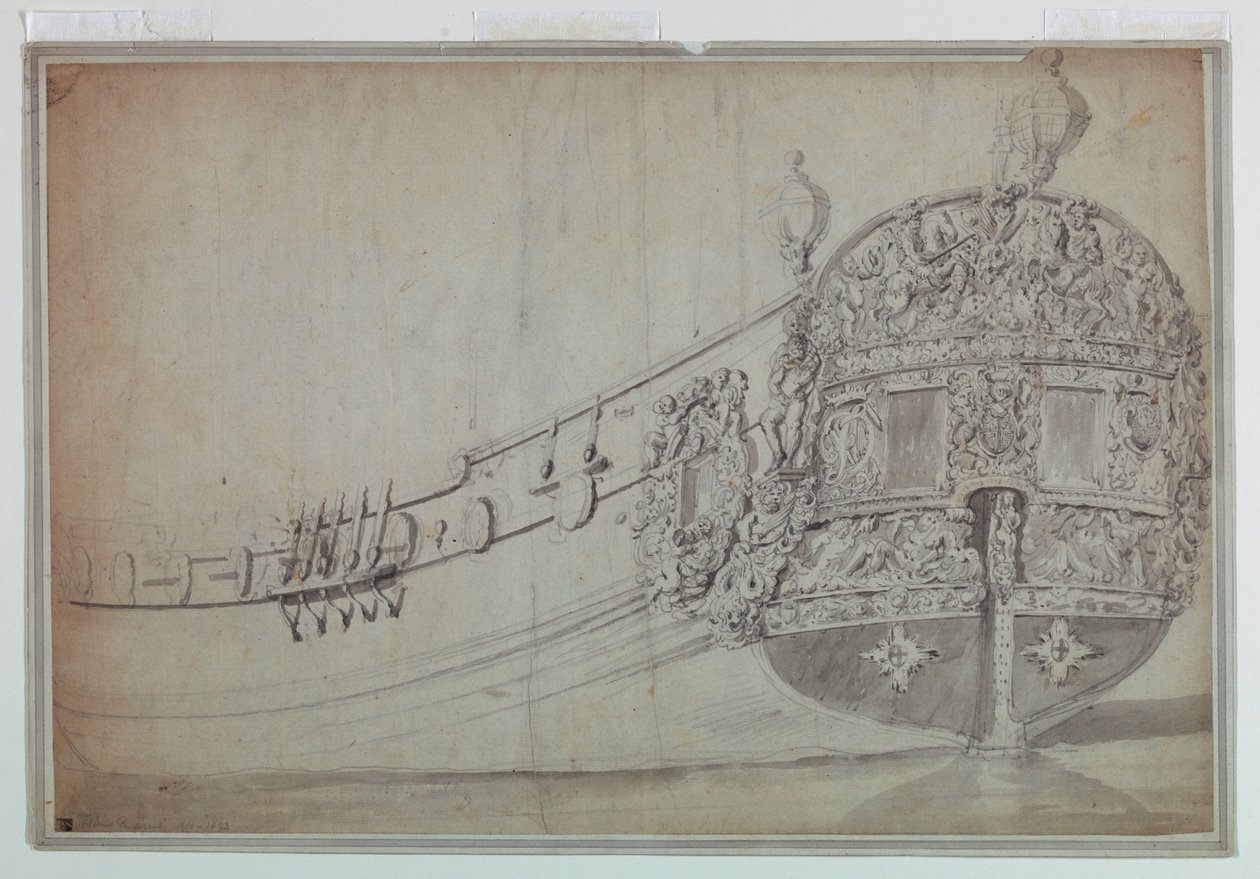 Kresba, Dekorativní návrh na záď lodi, asi 1705 od Unknown artistUnknown artist