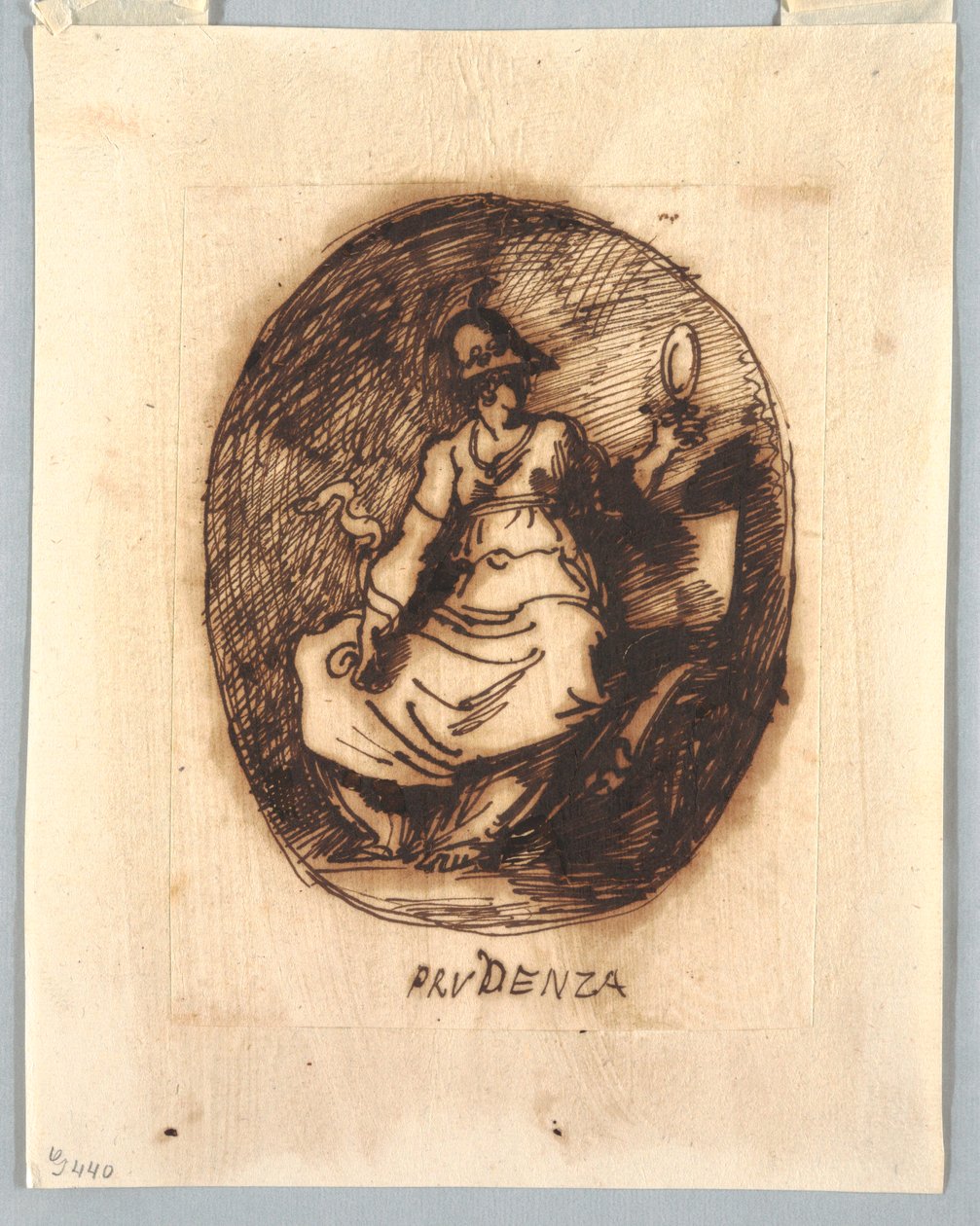 Kresba, Dekorativní projekt s Prudence v oválu, asi 1780 od Unknown artistUnknown artist