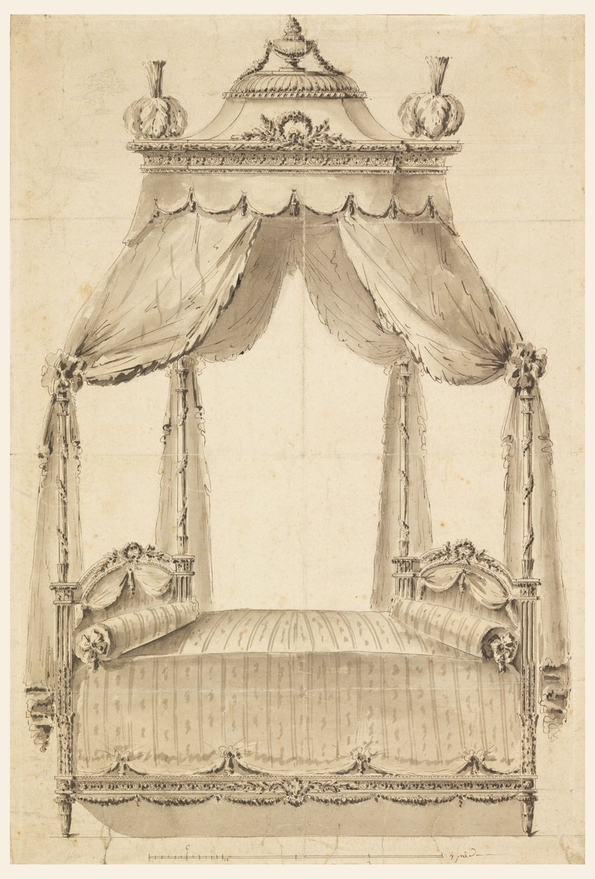 Kresba, Návrh postele, asi 1785 od Unknown artistUnknown artist