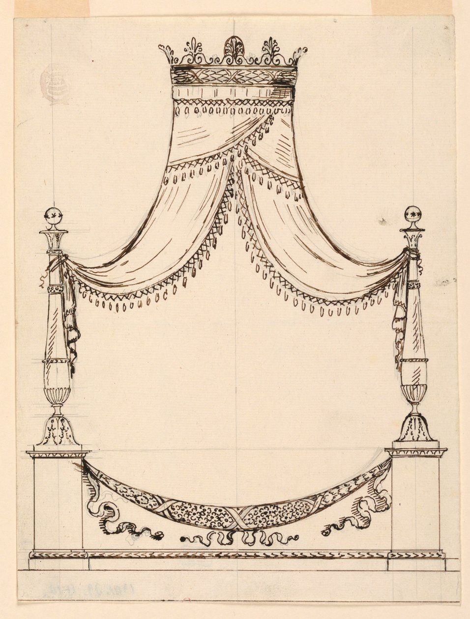 Kresba, Návrh postele, cca 1800 od Unknown artistUnknown artist