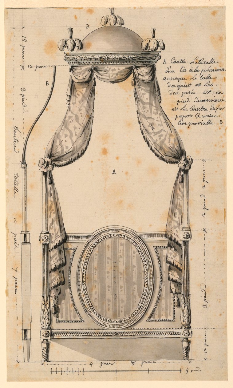 Kresba, Návrh postele v polském stylu, 1780 od Unknown artistUnknown artist