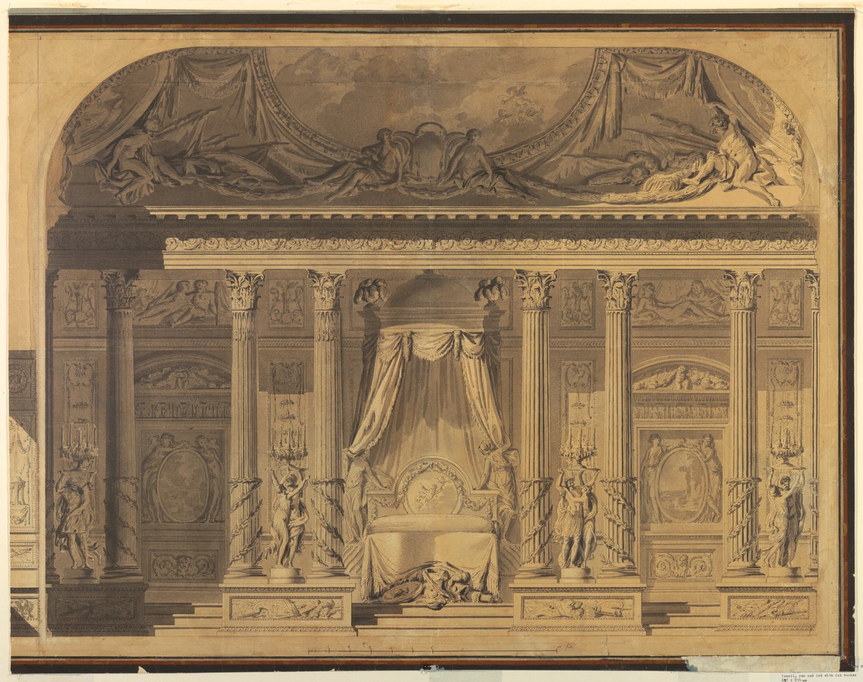 Kresba, Návrh ložnice, Hotel de Mailly-Nesle, Paříž, 1770-80 od Unknown artistUnknown artist