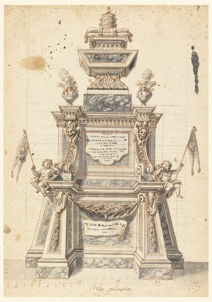 Kresba, návrh katafalku pro zádušní mši papeže, pravděpodobně Klementa XI., 1721 od Unknown artistUnknown artist