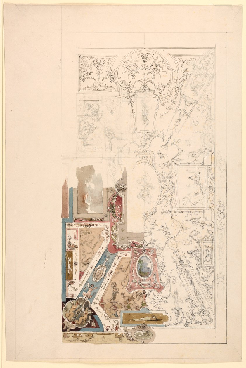 Kresba, návrh stropu, 1750-1800 od Unknown artistUnknown artist