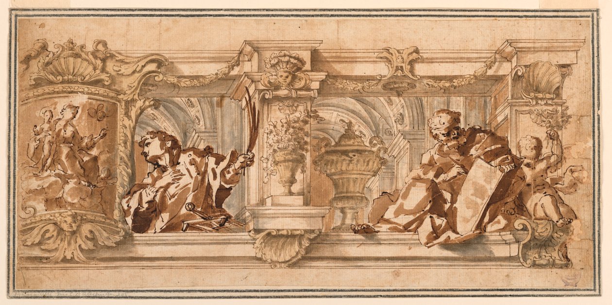 Kresba, Návrh stropního vlysu, asi 1680 od Unknown artistUnknown artist