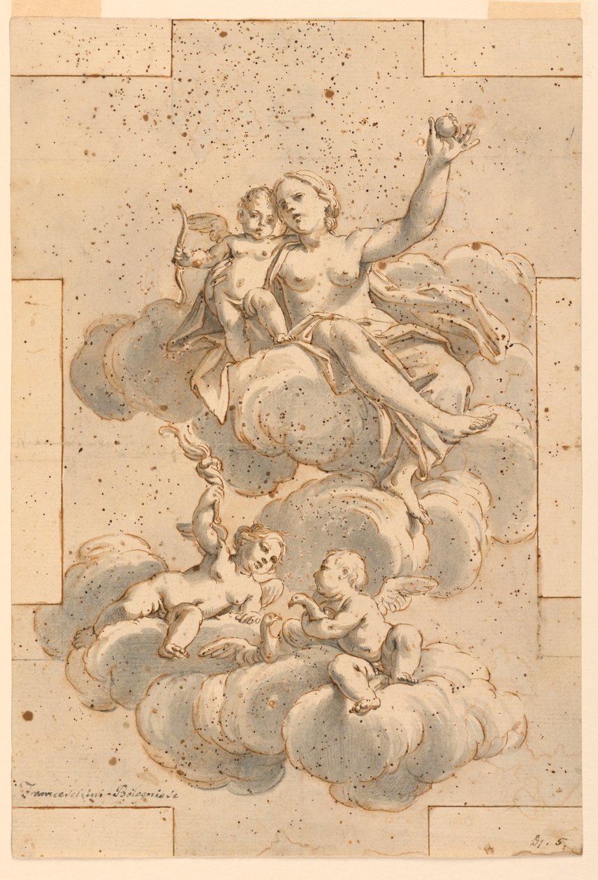 Kresba, návrh stropní malby, Venuše, Amor a Putti, 1700-29 od Unknown artistUnknown artist