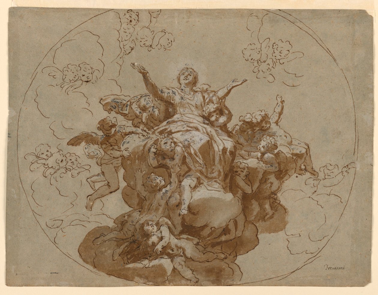 Kresba, Návrh stropu s Nanebevstoupením Panny Marie, 1700-1730 od Unknown artistUnknown artist