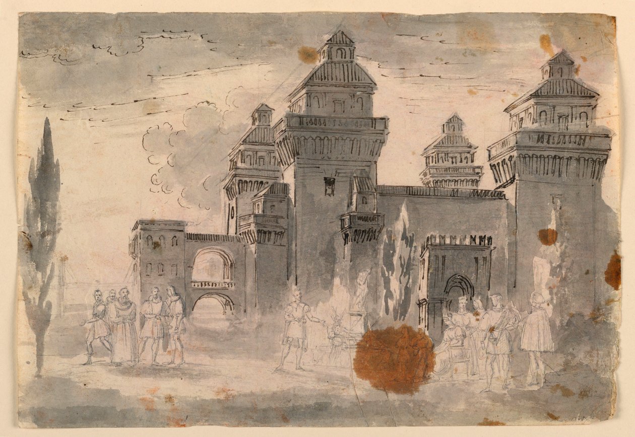 Kresba, scénografie, pohled na hrad, 1810-1820 od Unknown artistUnknown artist