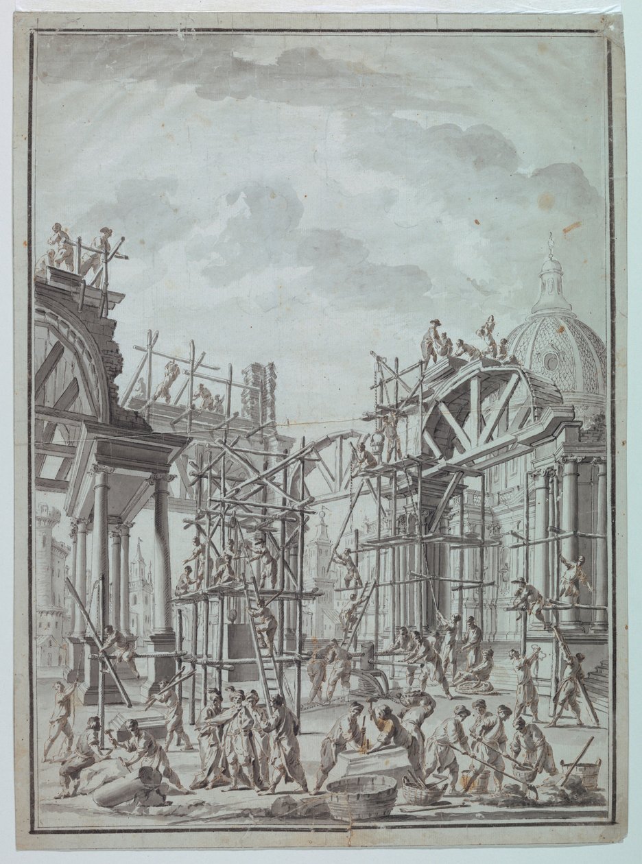 Kresba, Dělníci staví arkády, asi 1740 od Unknown artistUnknown artist