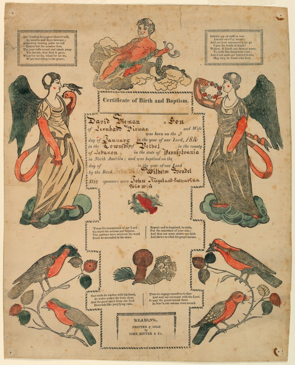 Fraktur, křestní list [Rodný list], 1816 od Unknown artistUnknown artist