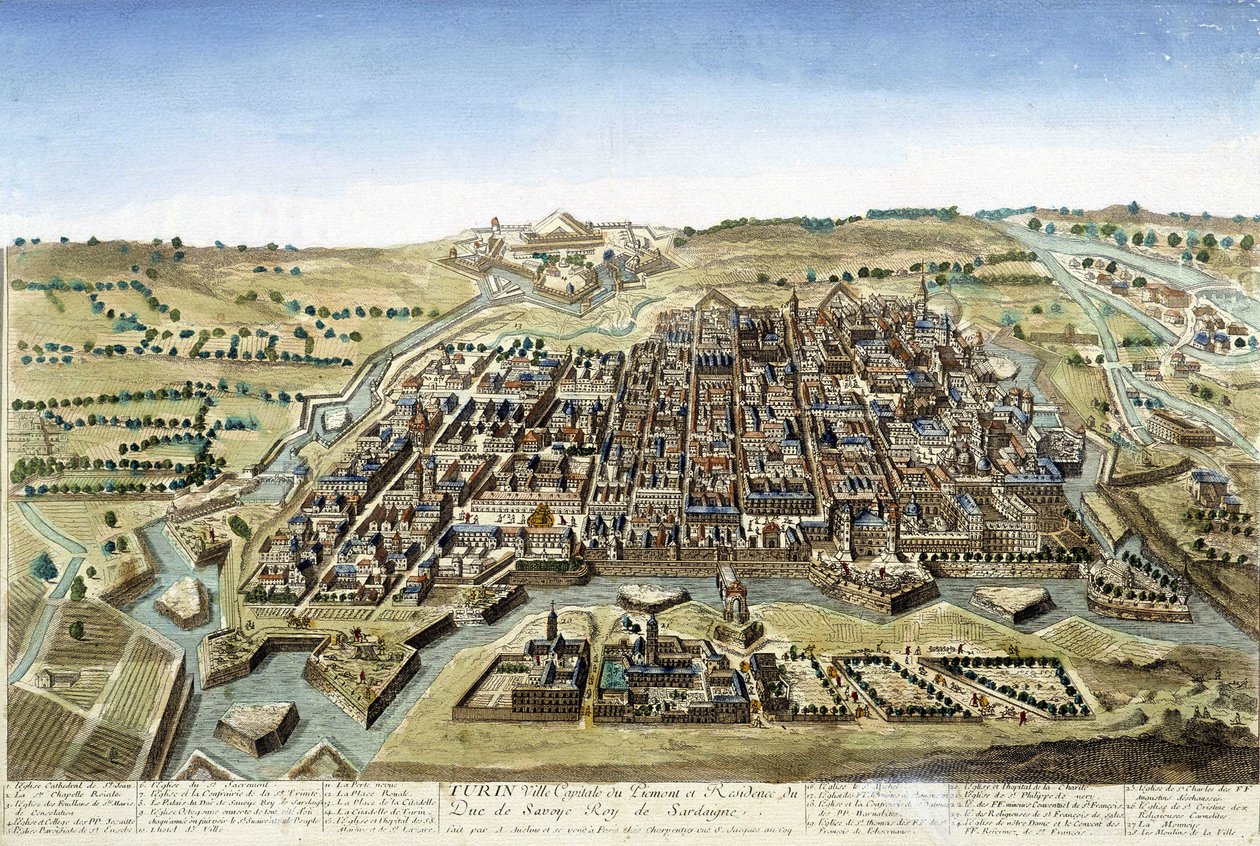 Rytina z 18. století představující město Turín. od Unknown artist