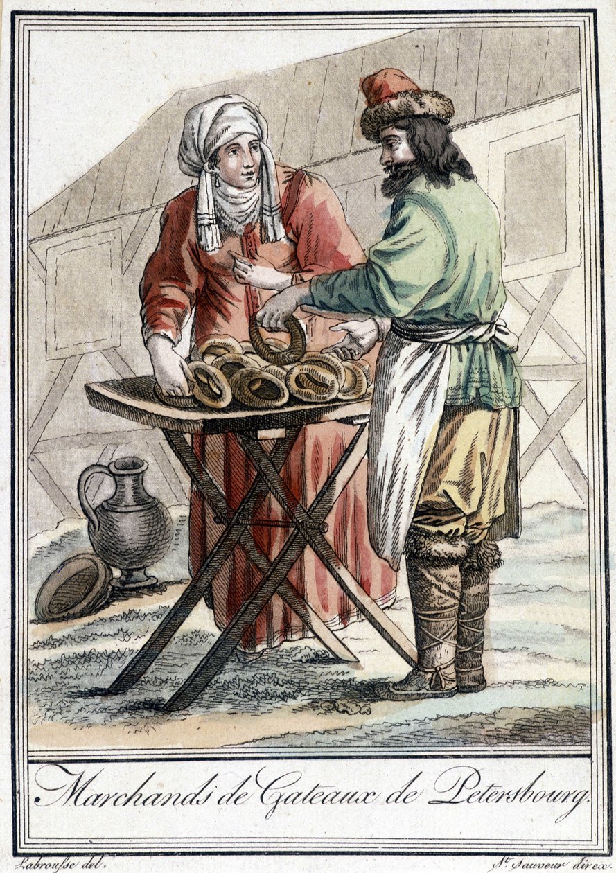 Deska z 19. století představující ruského muže, obchodníka s koláči v Petrohradě. od Unknown artist