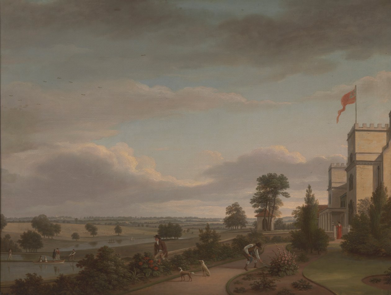 Venkovský dům v říční krajině, dříve identifikovaný jako Oatlands od Unknown artist