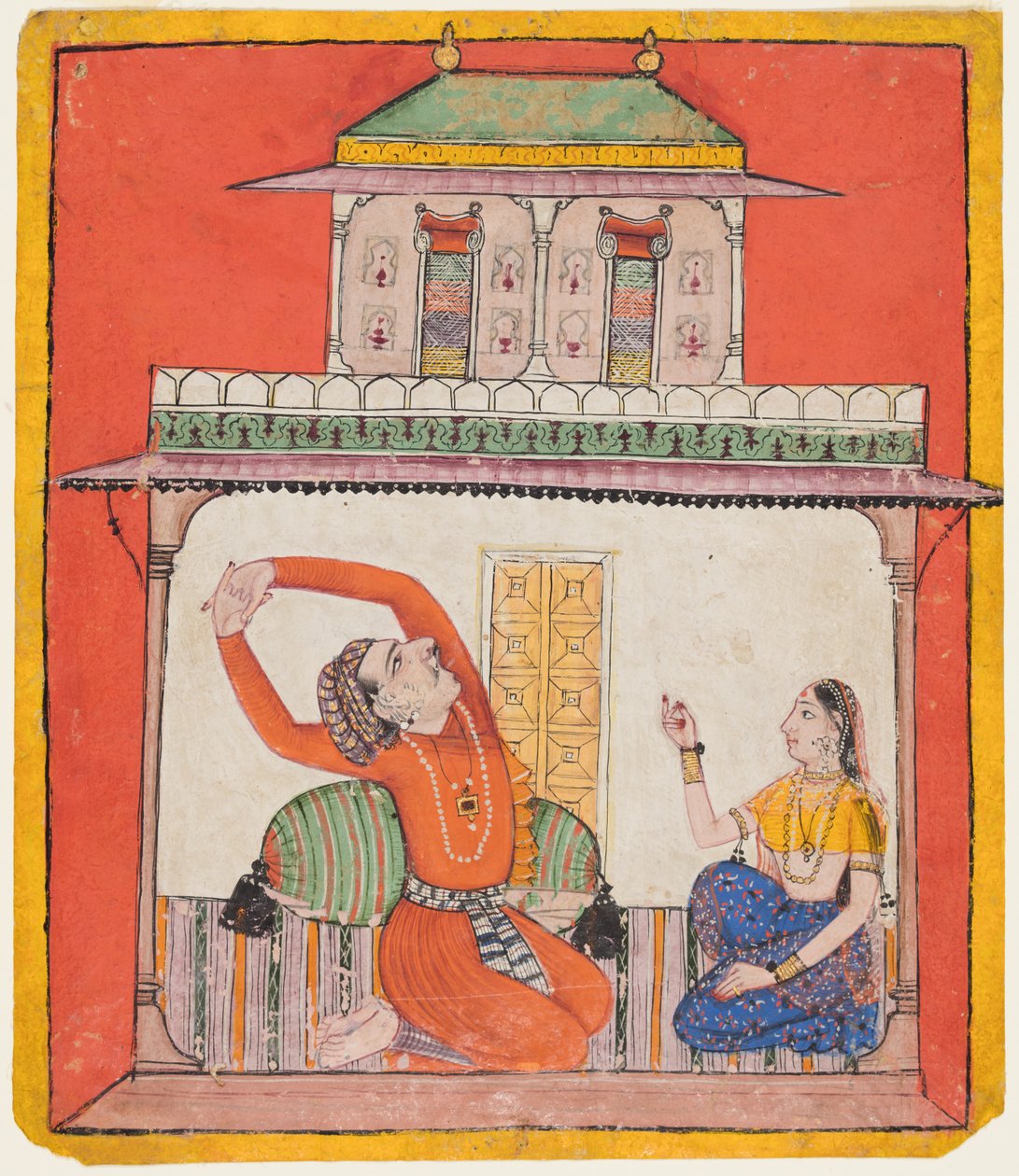Pár v jejich komnatě v časných ranních hodinách: Vighada Ragaputra ze Shri, z Chamba Ragamala od Unknown artist