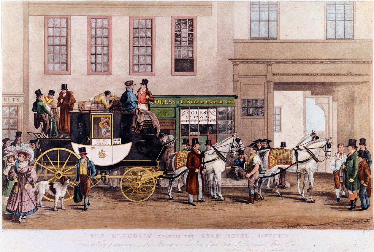 A Diligence in front of the Star Hotel”” v Oxfordu v roce 1831”” Rytina z 19. století. od Unknown artist