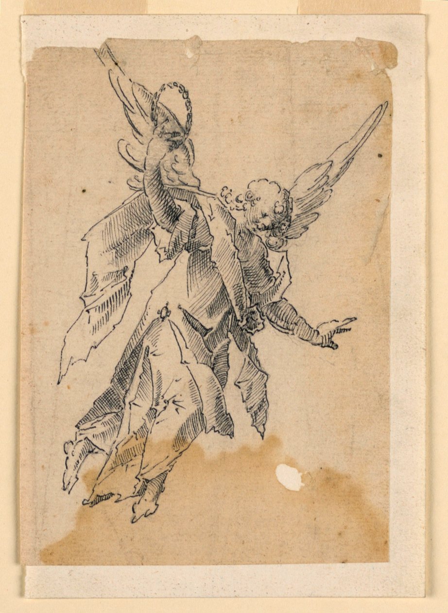 Létající anděl nesoucí věnec od Unknown artist