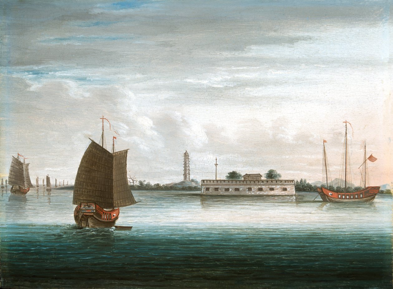Pevnost na řece Canton, 1. čínská válka, circa 1840 od Unknown artist
