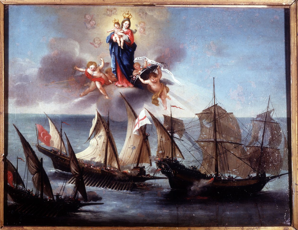 Janovský člun napadený galiotou a barbarskou pologalérou. Ex-voto 1796. Námořní muzeum Janov-Pegli. od Unknown artist