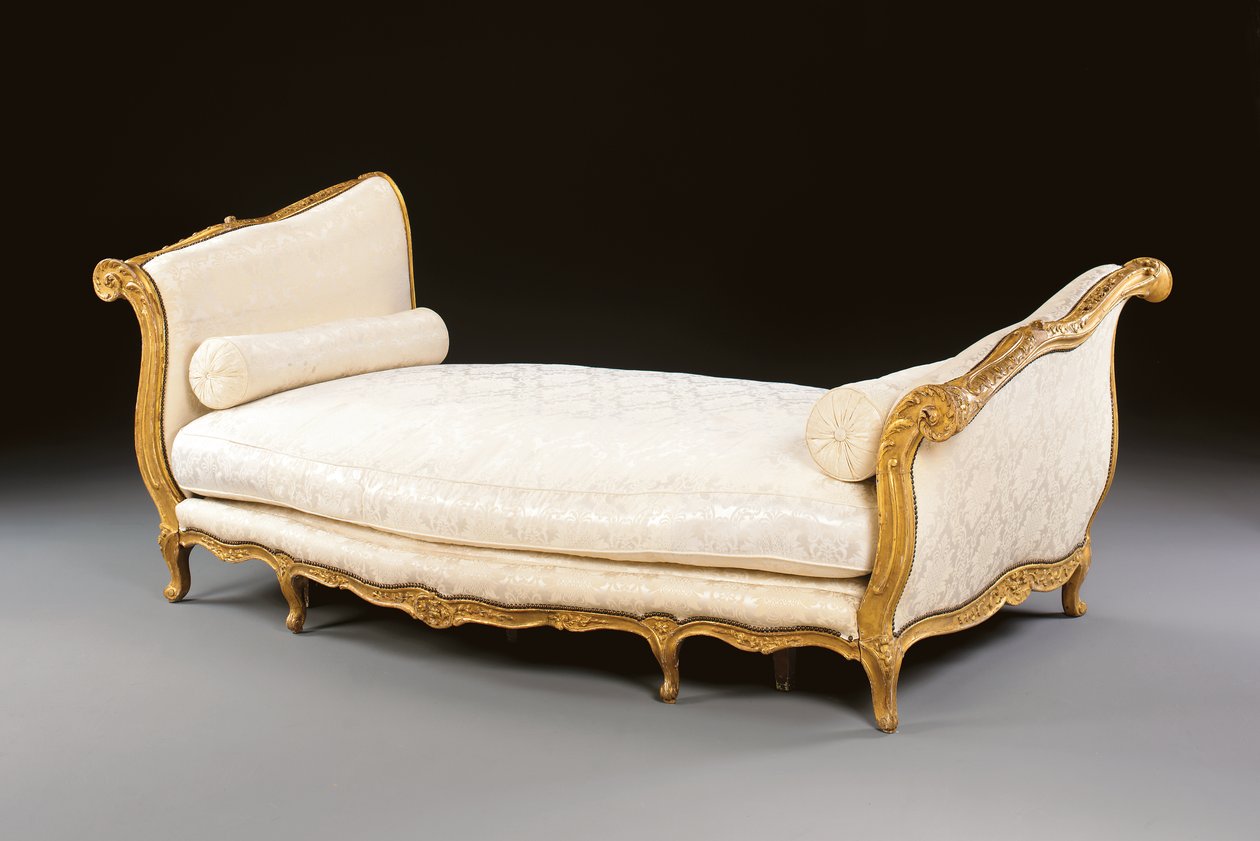 A Louis XV lit de repos, polovina 18. století (zlacené dřevo a hedvábný damašek) od Unknown artist
