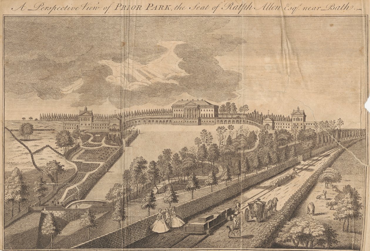 Perspektivní pohled na Prior Park, sídlo Ralpha Allena Esq. poblíž Bath od Unknown artist