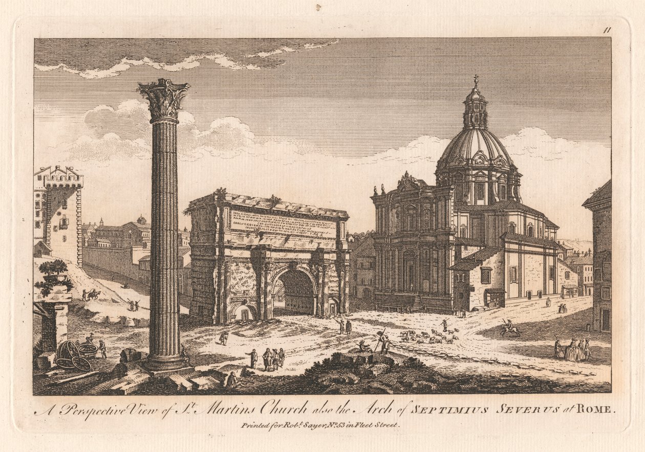 Perspektivní pohled na kostel sv. Martina také obloukem Septimius Severuse v Římě. od Unknown artist