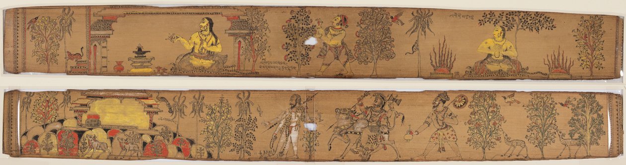 Princ provádí askezi (recto); Shiva a jeho následovníci se vracejí na horu Kailash (verze), z románu Chandrabhanu a Lavanyavati z Upendra Bhanja (1670-1740) od Unknown artist
