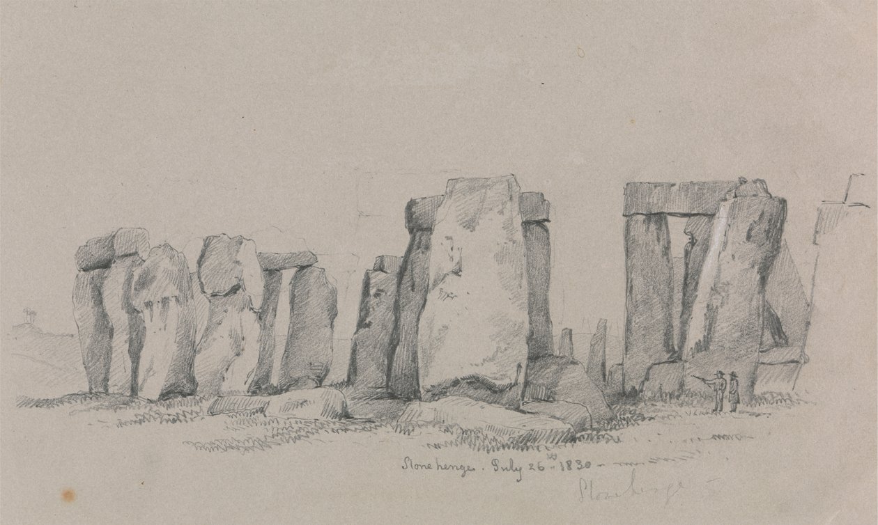Pohled na Stonehenge se dvěma postavami v popředí od Unknown artist