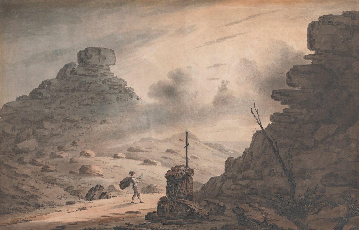 Pohled do údolí kamenů, Devon, se scénou v Bouři, 1. dějství od Unknown artist