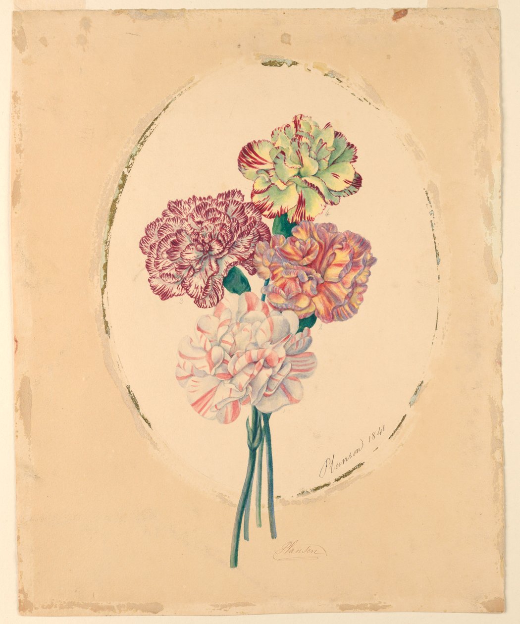 Svazek čtyř karafiátů od Unknown artist