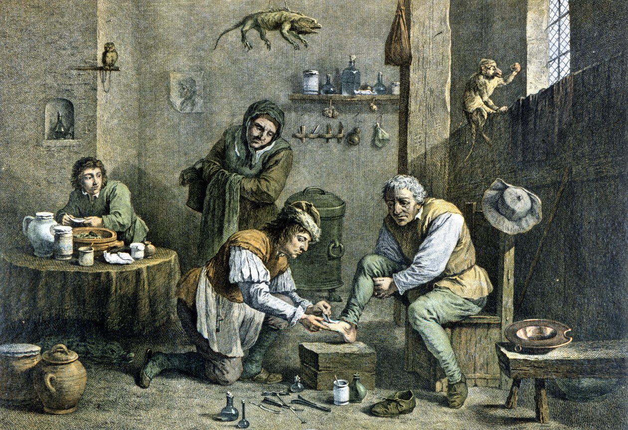 Venkovský lékař pečující o jednoho ze svých pacientů. od Unknown artist