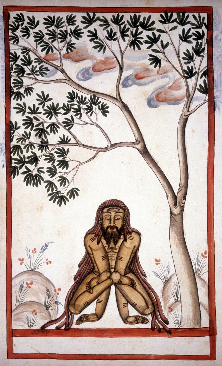 Fakírská stránka z rukopisu (ms.8300) ""Historie magnáta""" (Moghul nebo Moghol) od Stefana Nivibuse Cardeira. 18. století. Bibloteca marciana, Benátky od Unknown artist