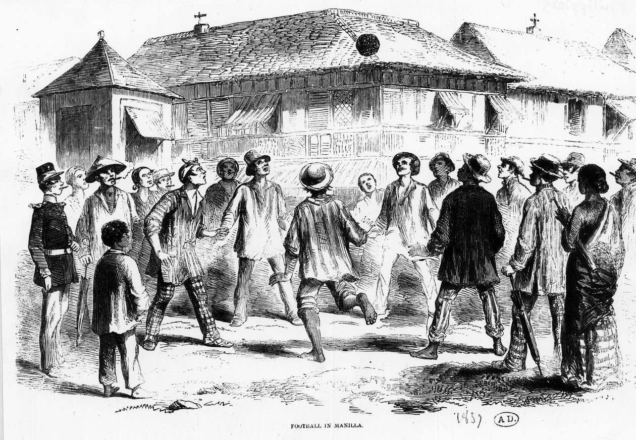 Fotbalový zápas v Manile (Filipíny) - rytina od Unknown artist