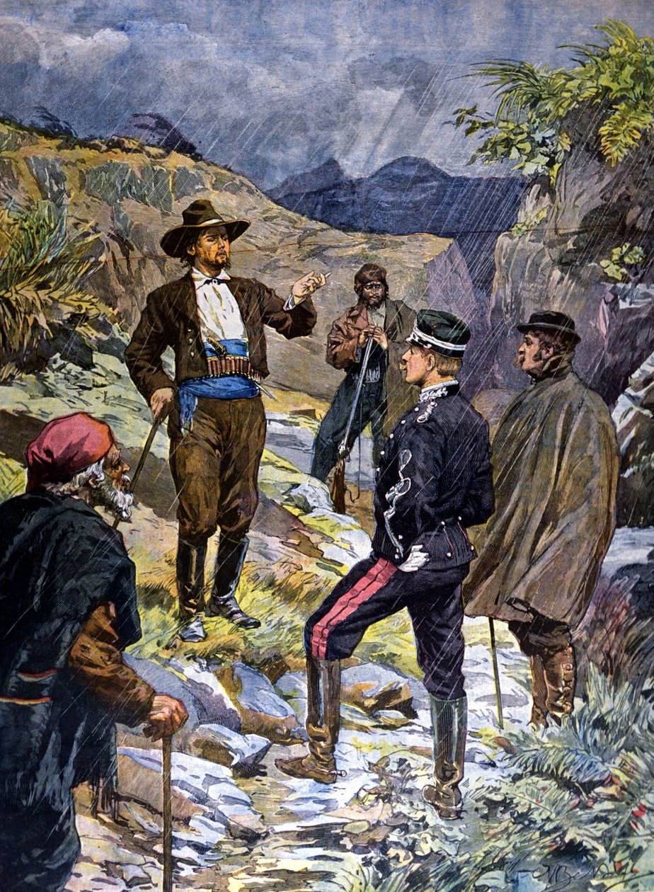 Četník převzatý do úkolu lupičem ze Sardinie. 1899. od Unknown artist