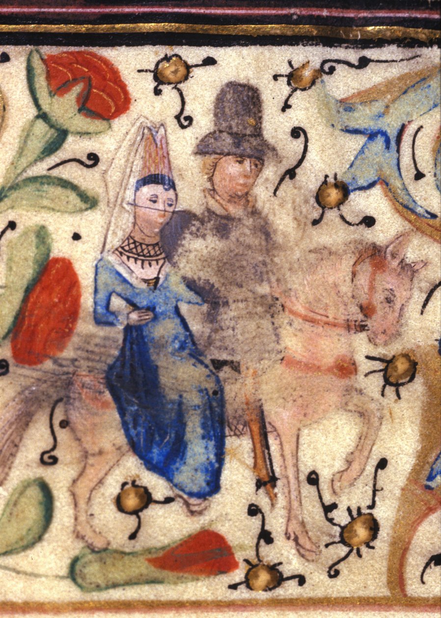 Rytíř a jeho paní: Francouzská iluminace 14. století z rukopisu Petrarca (Francesco Petrarca). Biblioteca comunale di Rimini. od Unknown artist