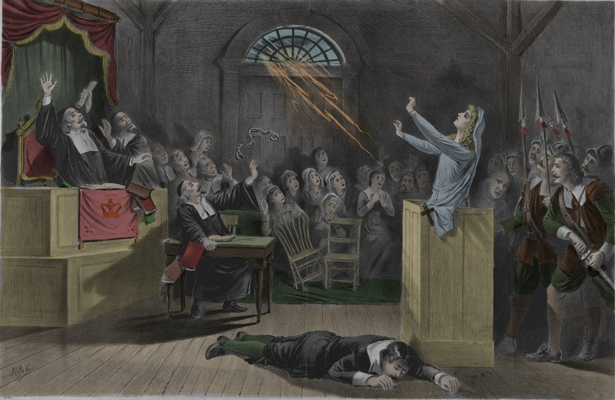 Blesk spálí řetězy čarodějnice během jejích procesů v Salemu. od Unknown artist
