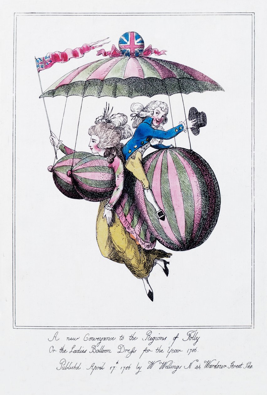 „Nový dopravní prostředek v krajích bláznovství aneb dámské balonové šaty pro rok 1786“ od Unknown artist