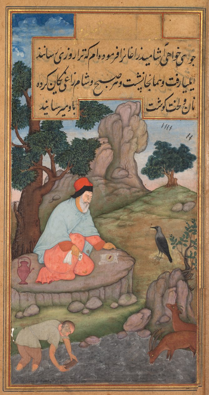 Havran přináší Eliášovi jídlo ze Zrcadla svatosti (Mir’at al-quds) otce Jeroma Xaviera od Unknown artist