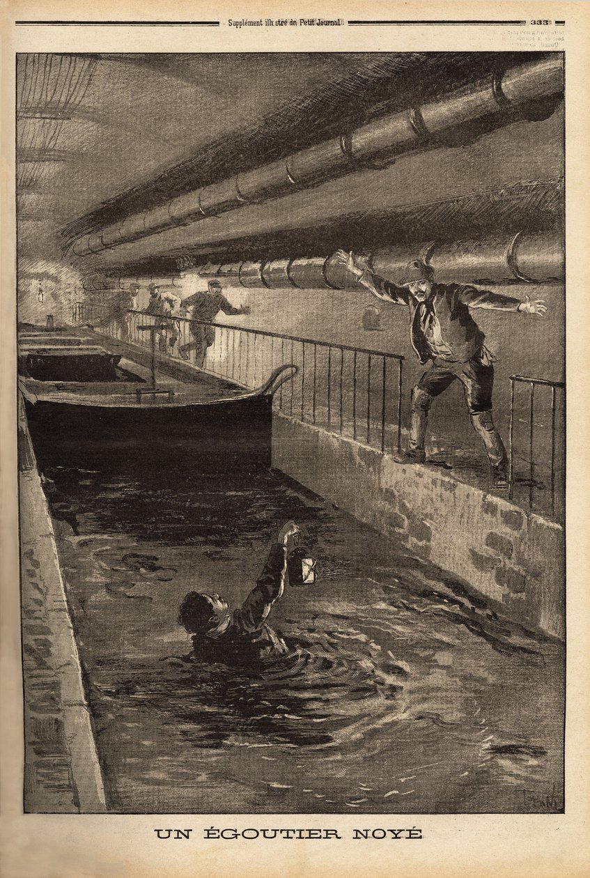 Segutter z Paříže je utopen čištěním fantazijní derivace. Rytina v „“ Le petit journal“ 15/9/1899. Kolekce Selva. od Unknown artist