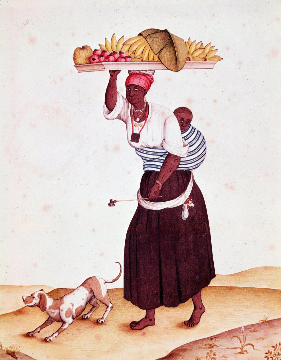Cestující obchodník s ovocem v Bresilian, nosí své dítě za zády. Akvarel z 18. století. Rio de Janeiro, Národní knihovna od Unknown artist