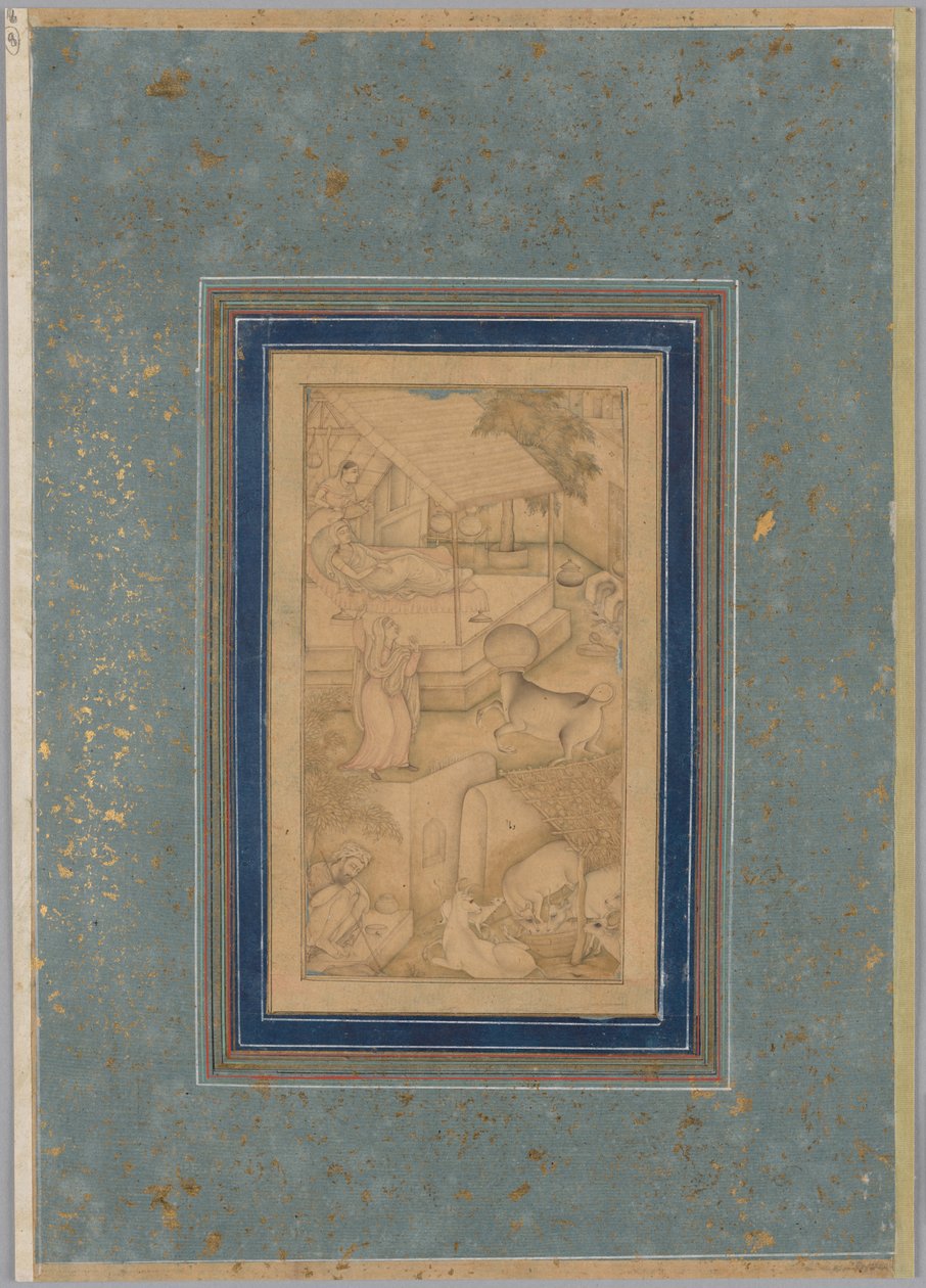 Žena si plete krávu s andělem smrti ze Světla Canopusu (Anwar-i Suhaili) z Kashifi (Írán, † 1504) od Unknown artist