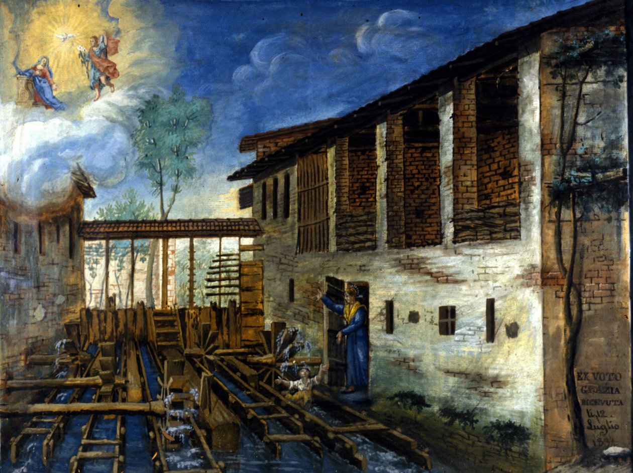 Malé dítě zachráněné z palet vodního mlýna. od Unknown artist