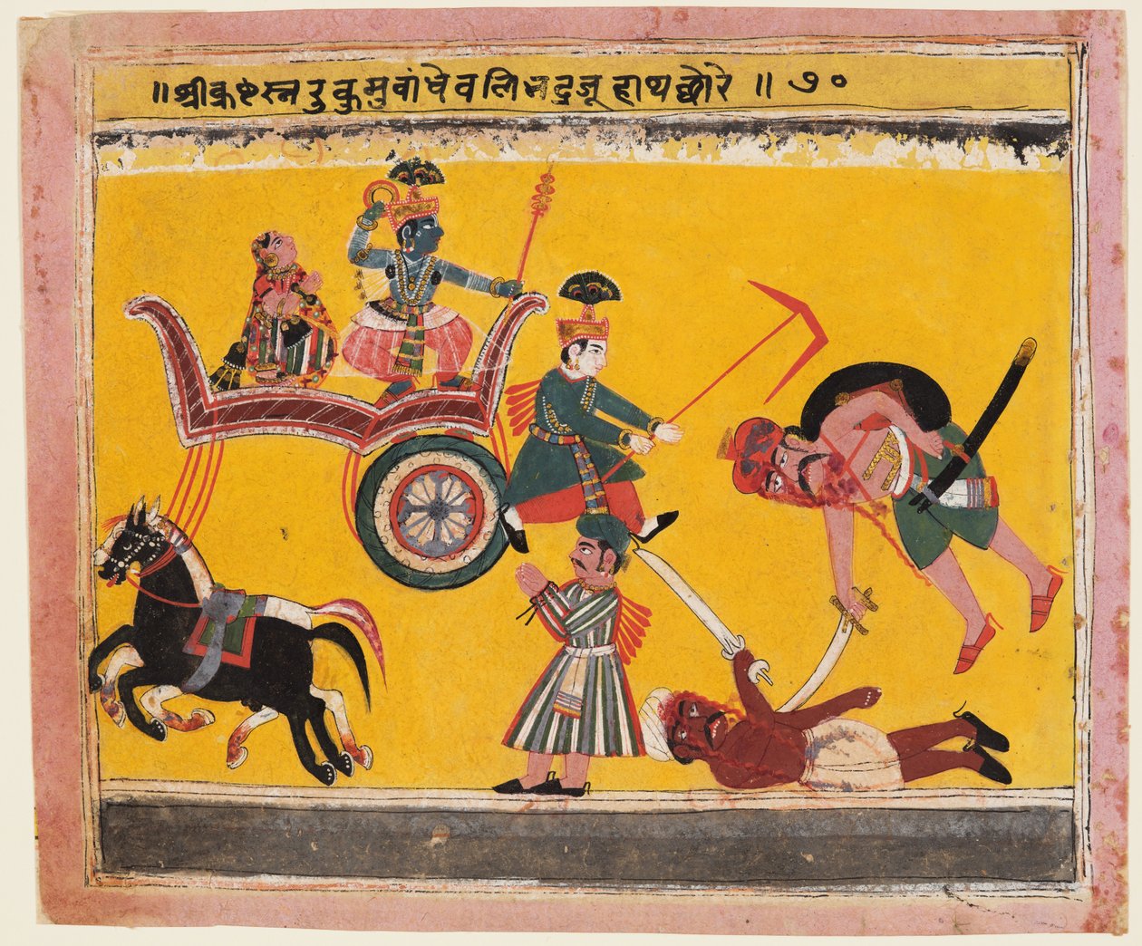 Únos Rukmini: Krišna svázal ruce Rukmě z Bhagavata Purany od Unknown artist