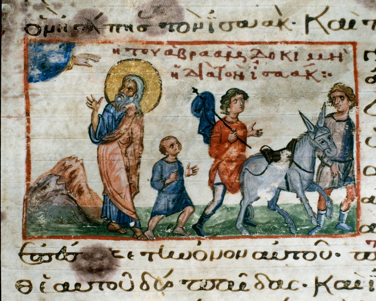 Abraham dostává příkaz Boží, aby šel na horu Moriah obětovat miniaturu svého syna Izáka z „Codex de l