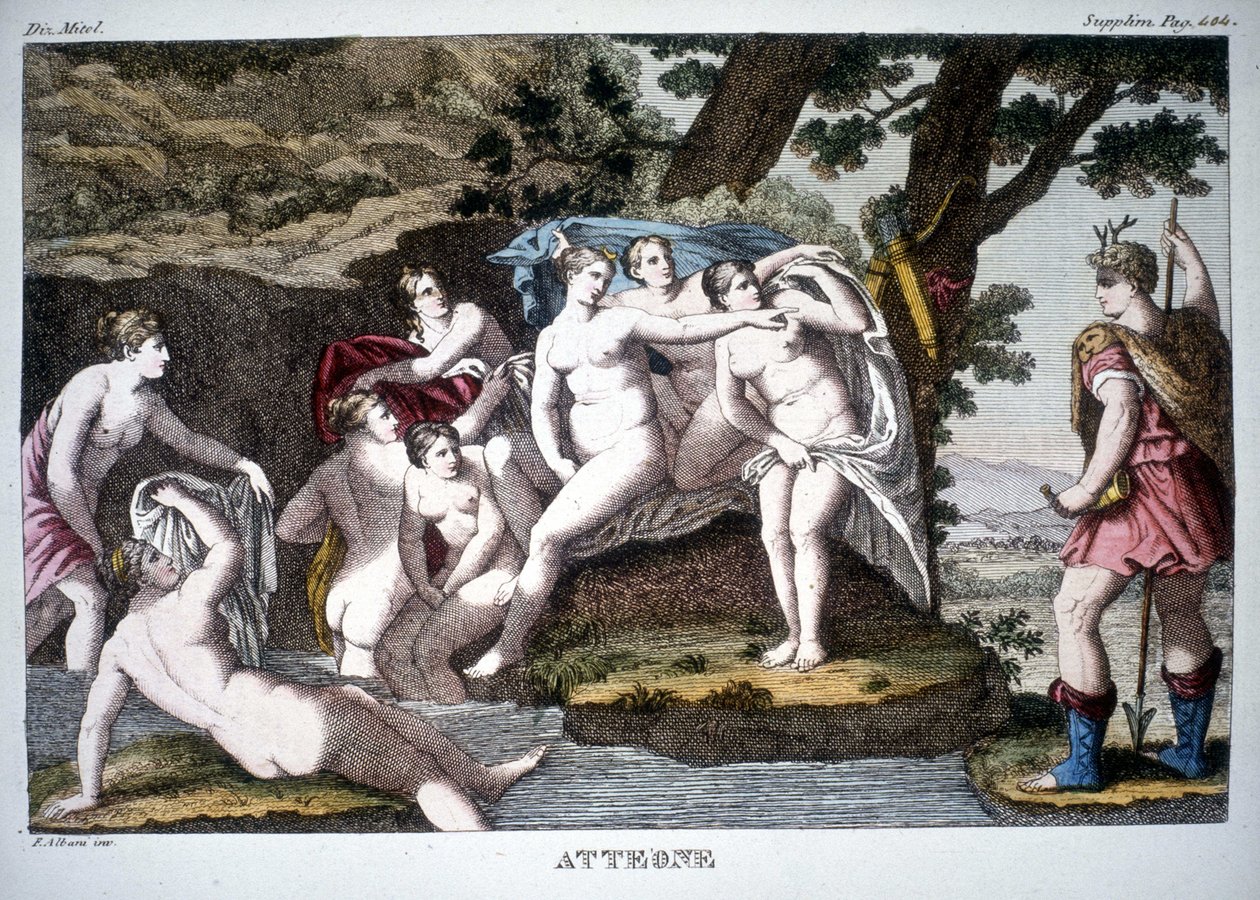 Acteon proměněný v jelena - v Mytologickém slovníku od Unknown artist