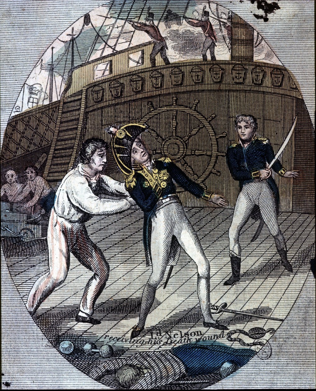 Smrt admirála Nelsona v bitvě u Trafalgaru na palubě jeho lodi „Victory“ (21. října od Unknown artist