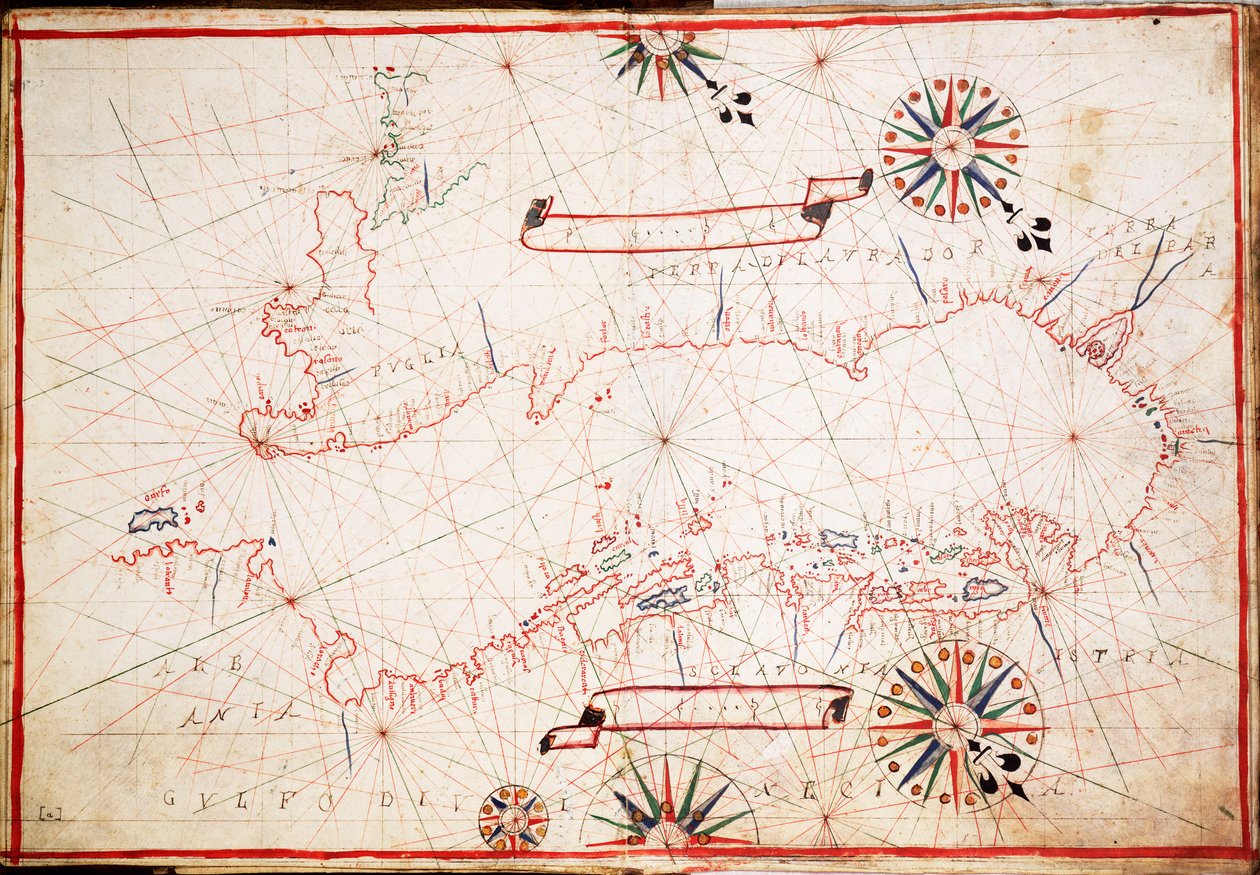 Mapa Jadranu, cca 1620 (pergamen) od Unknown artist