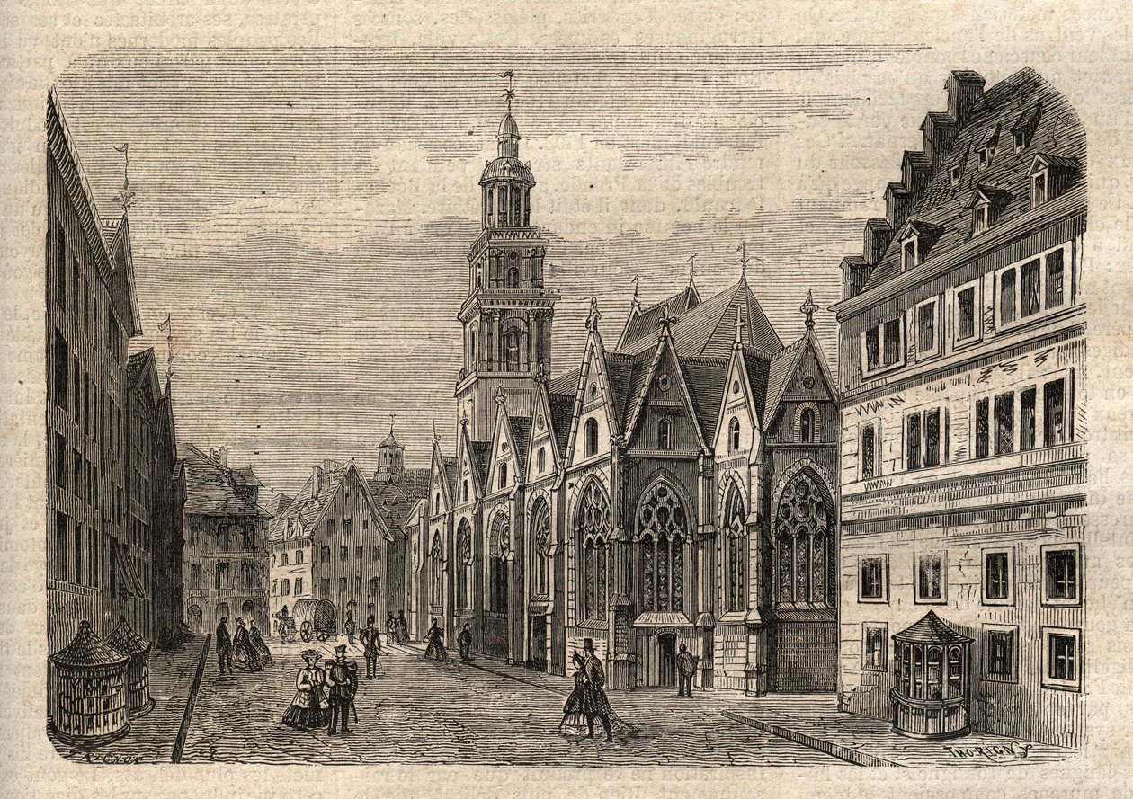 Aegidienkirche (Hannover) Německo - Hannover Kostel Aegidien, zničený během 2. světové války - Hannover - The Aegidienkirche - rytina v „“Illustrous People
