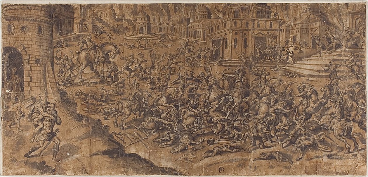 Aeneas opouští hořící město Tróju od Unknown artist