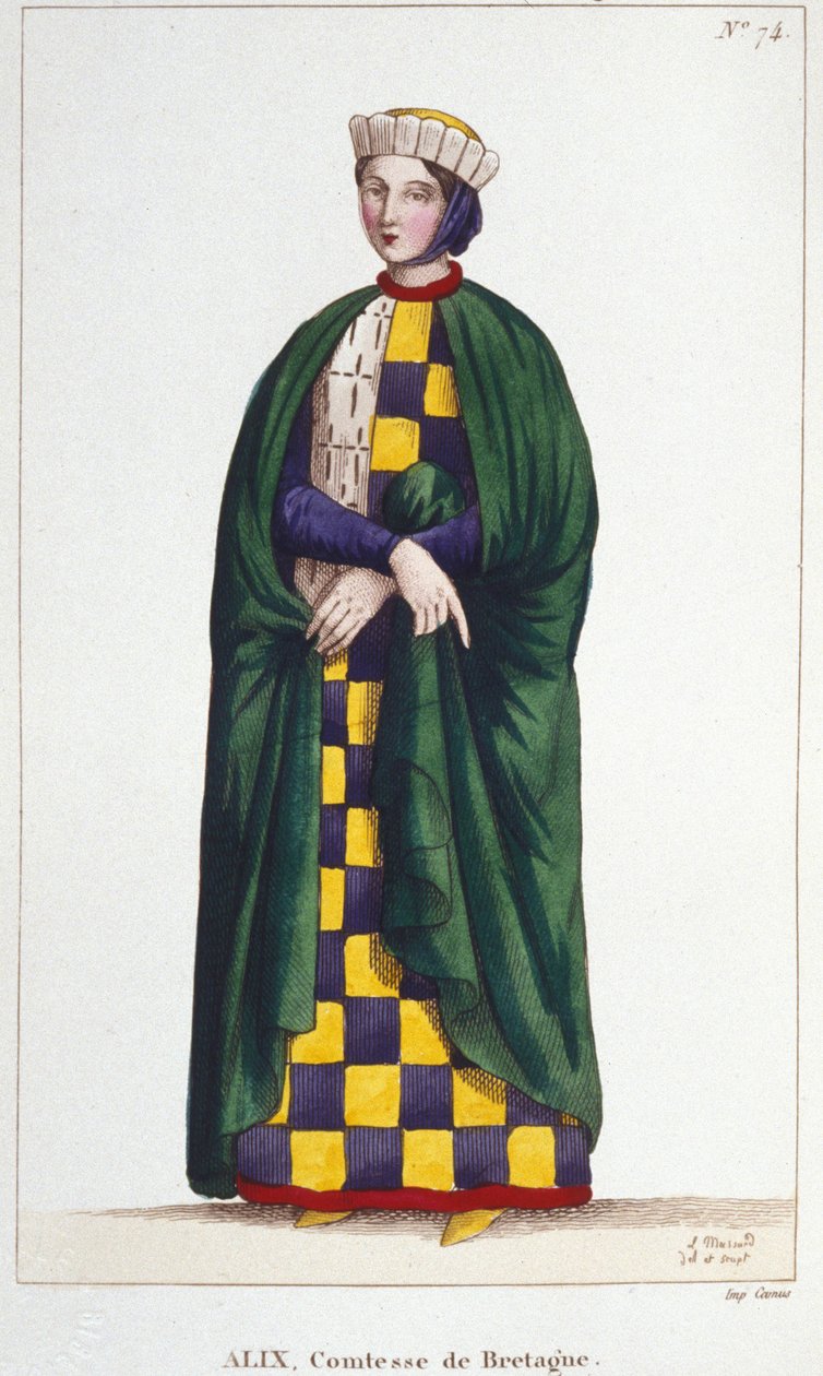 Alix de Thouars (1201-1221), hraběnka z Bretaně, dcera Guy de Thouars, vévody z Bretaně. Rytina z roku 1830. od Unknown artist