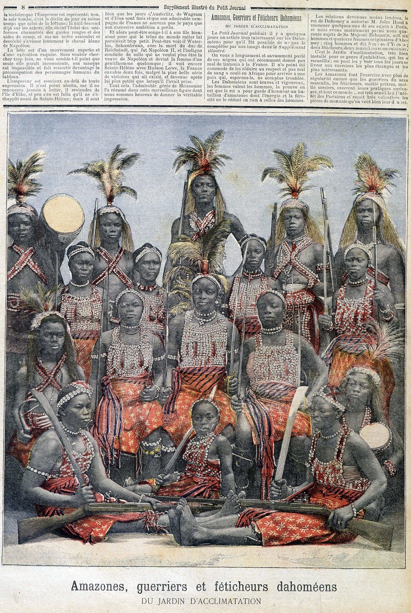 Amazonky, válečníci a dahomští fetišéři (z dnešního Beninu), ze zahrady aklimatizace - v „“Le Petite Journal““ z 28.2.1891 od Unknown artist